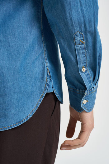 Camicia uomo in denim leggero blu - 6