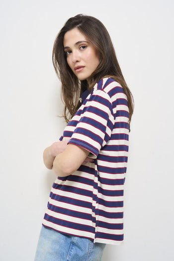Women's blue striped polo shirt - 3