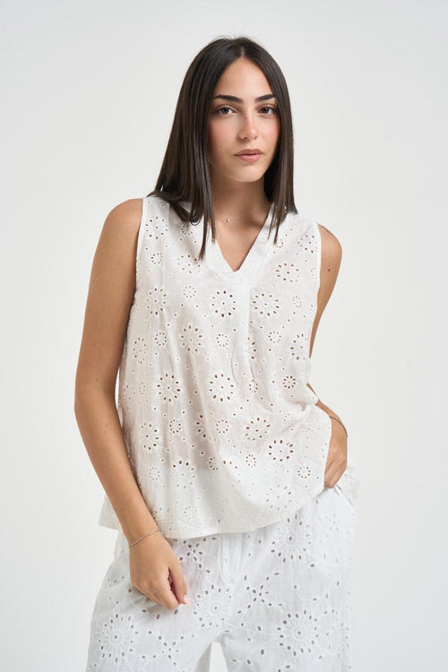 Top donna in sangallo bianco - 2