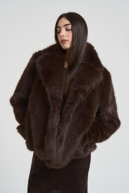 Ecopelliccia donna corta marrone - 2