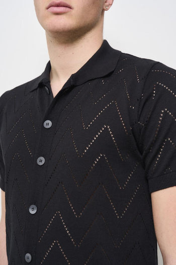 Polo uomo traforata nera - 3