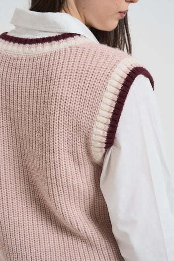 Gilet donna scollo a V rosa e bordeaux - 7