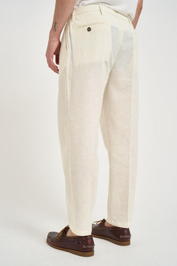 Pantalone uomo in lino con pinces panna - 4