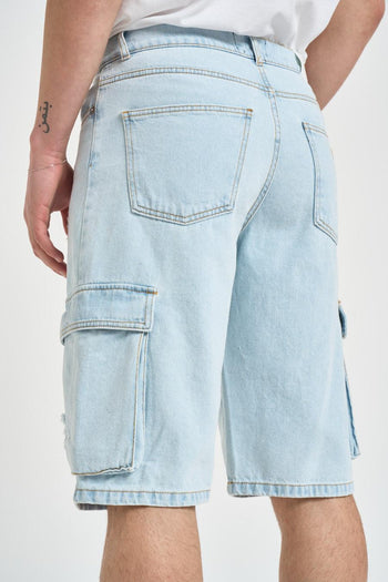Bermuda uomo in denim azzurro chiaro - 4