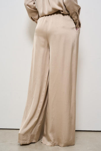Pantalone donna a palazzo satinato beige - 5