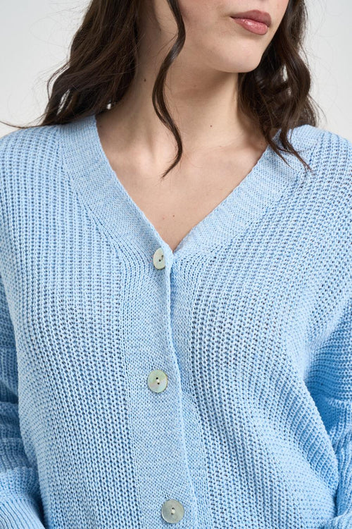 Cardigan donna in maglia celeste - 2