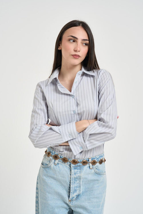 Camicia donna a righe celeste - 2