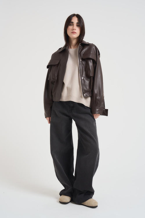 Bomber corto donna in ecopelle moro