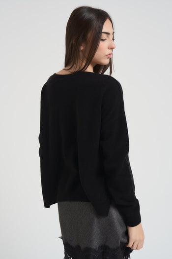 Maglia over donna scollo a barca nera - 5