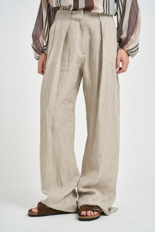Pantalone donna con pinces sabbia - 1