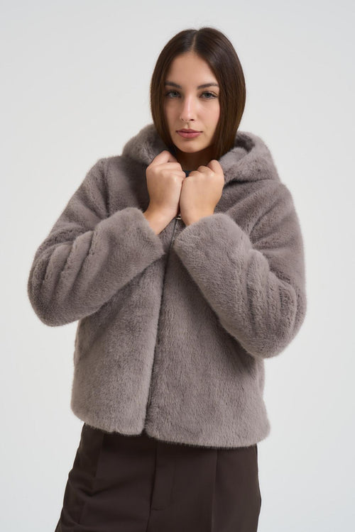 Ecopelliccia donna con cappuccio grigia