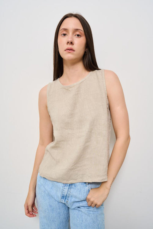 Top donna in lino beige