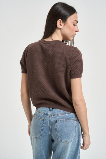 T-shirt in maglia marrone - 3