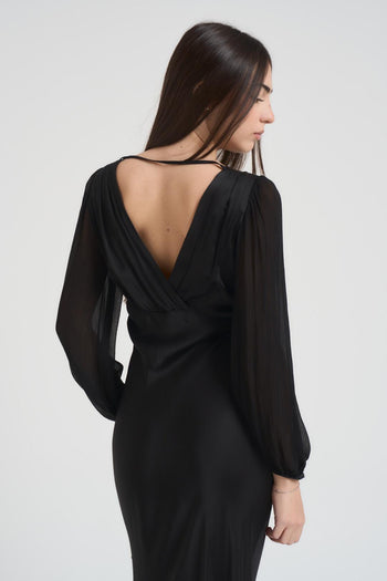 Abito donna lungo satinato nero - 4