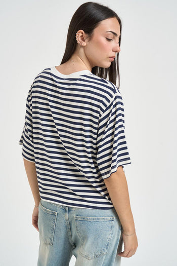 T-shirt donna a righe blu e panna - 3