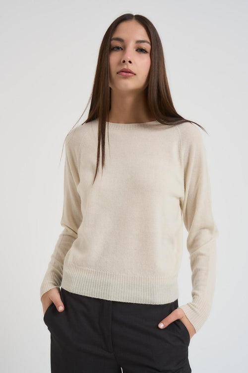Maglia donna girocollo panna