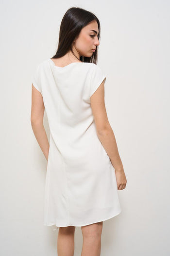 Abito donna mini con drappeggio bianco - 6