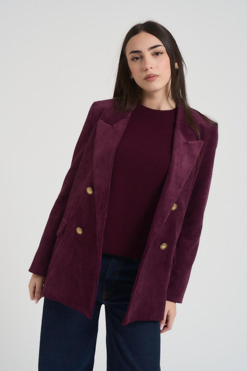 Giacca donna doppiopetto in velluto bordeaux - 2