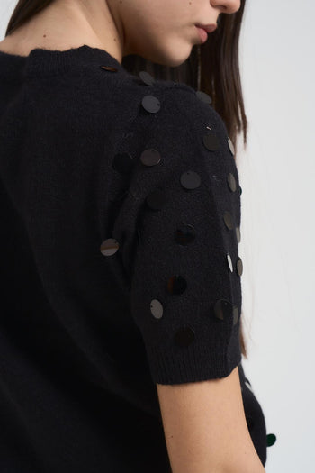 T-shirt donna cropped con paillettes nera - 5