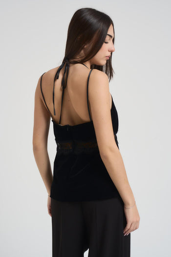 Top donna in velluto con pizzo nero - 4