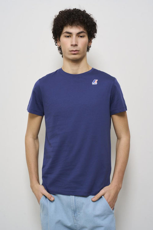 Men's blue crew neck T-shirt with logo
