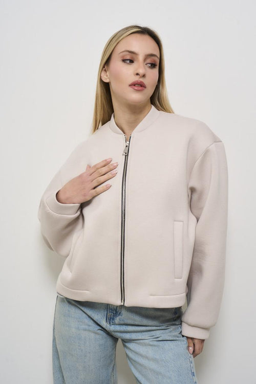 Women's cream bomber jacket - 2