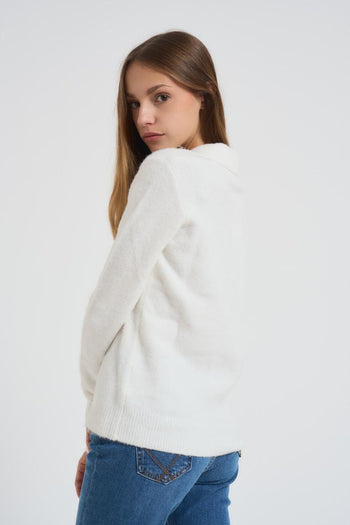 Polo donna latte scollo a V - 3
