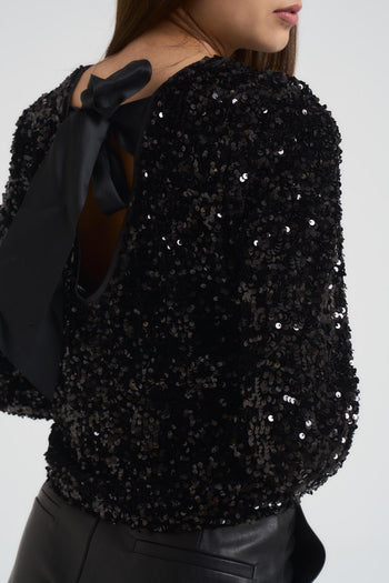 Blusa donna con paillettes nera - 4