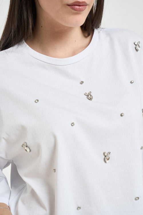 T-shirt donna applicazioni gioiello bianca - 2