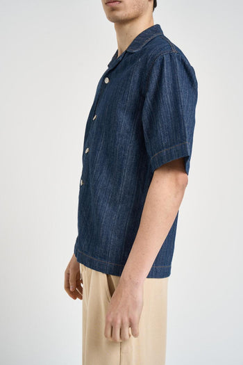 Camicia uomo in denim blu a maniche corte - 4