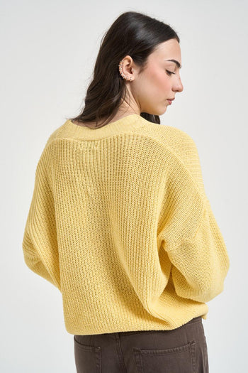 Cardigan donna in maglia giallo - 3