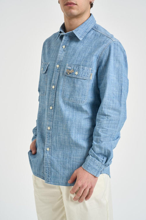 Camicia uomo con stampe in denim azzurro - 2