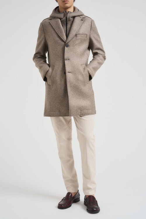 Cappotto uomo midi con felpa tortora