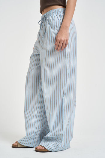 Pantalone donna a righe multicolor celeste - 3