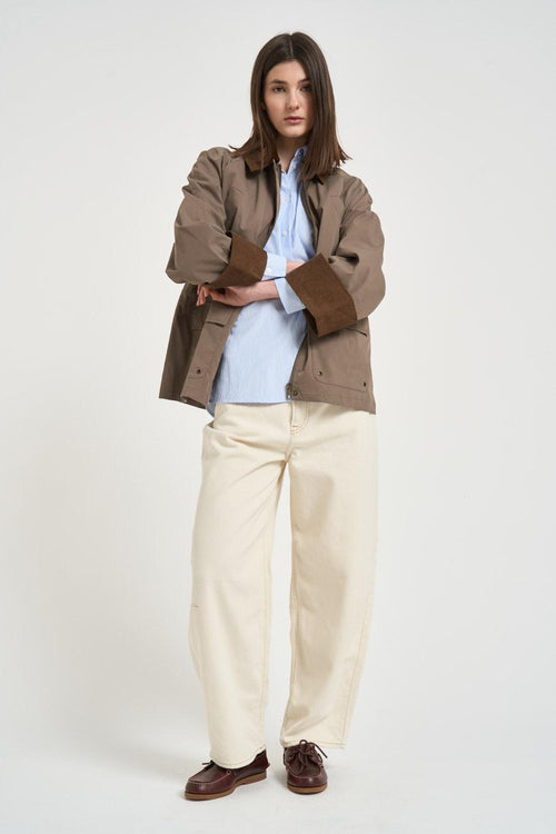 Giacca donna dettagli in velluto taupe