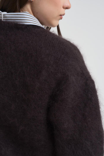 Cardigan donna corto cioccolato - 5