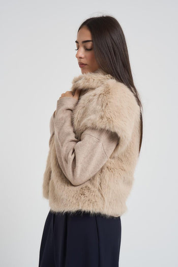 Gilet eco pelliccia donna beige - 5