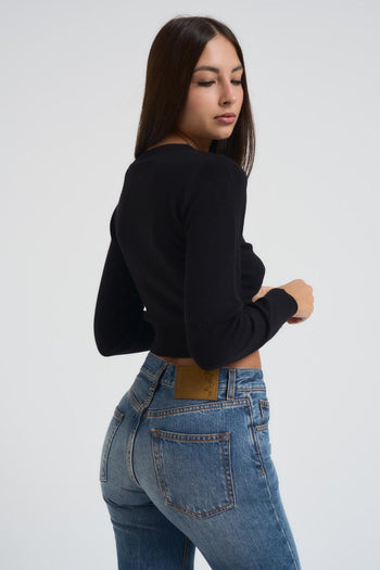 Maglia donna girocollo cropped nera - 4