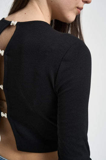 Top donna a costine nero - 4