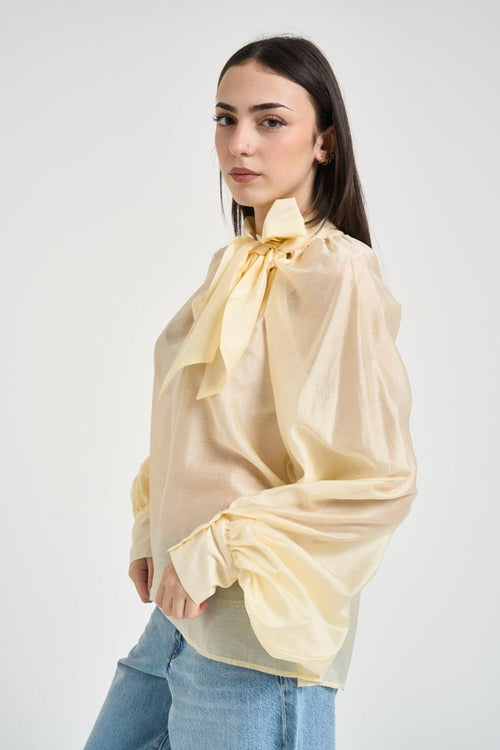 Camicia donna con fiocco senape - 2