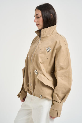 Bomber donna con strass beige - 5