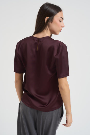 T-shirt donna con dettaglio arricciato sul fondo prugna - 4