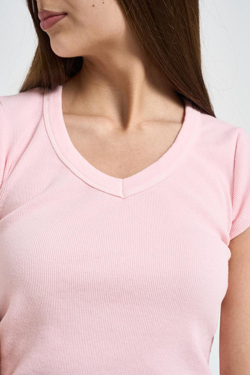 T-shirt donna rosa a costine - 2