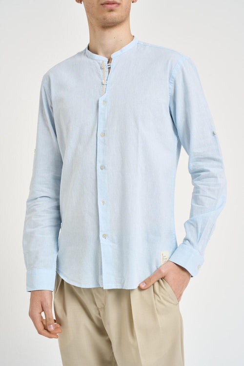 Camicia uomo in misto lino e cotone azzurra