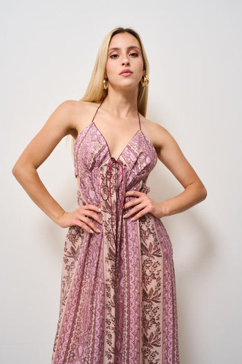 Abito donna lungo floreale rosa - 5