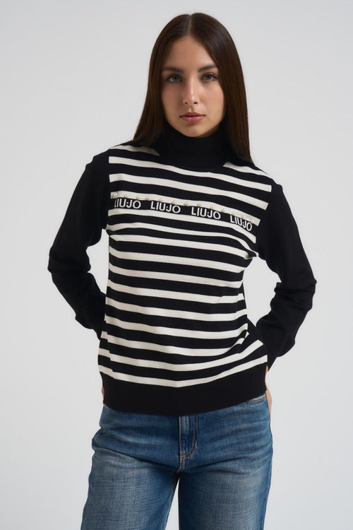 Dolcevita donna a righe nero e bianco