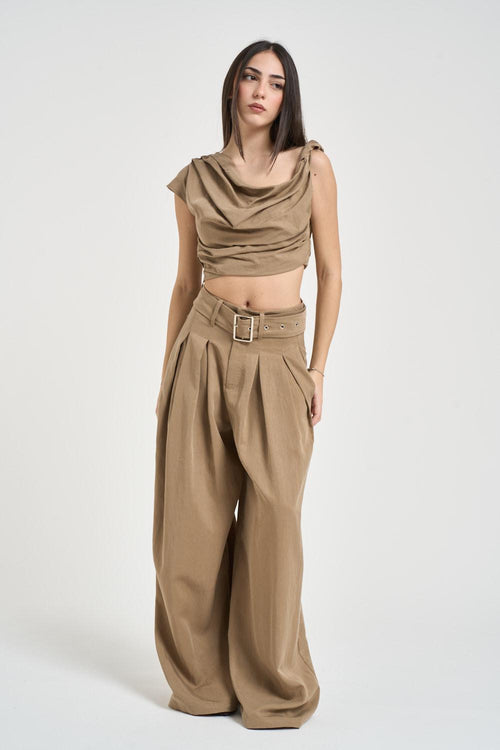 Top donna drappeggiato cropped sabbia