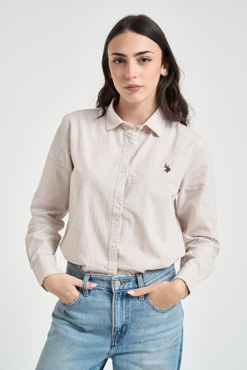 Camicia donna a righe beige e bianche