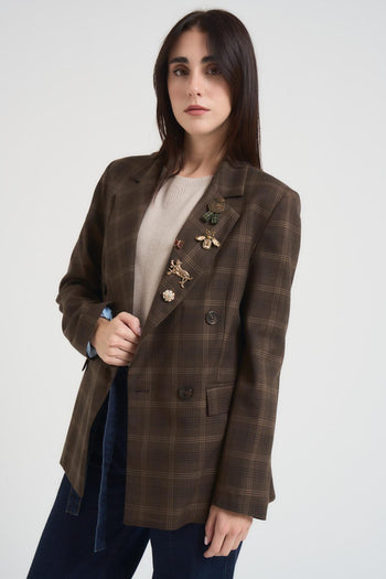 Giacca check doppiopetto donna moro - 3