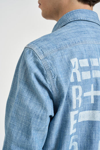 Camicia uomo con stampe in denim azzurro - 5